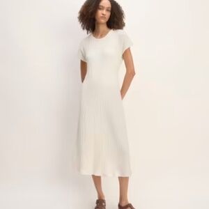 Everlane Rib-Knit Cap-Sleeve Midi Dress in bone, size L